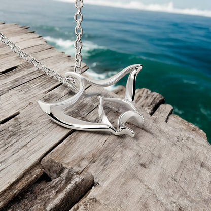 Manta Ray Necklaces for Women Sterling Silver- Stingray Necklaces for Girls, Sterling Silver Stingray Necklace, Manta Ray Charms - Big Blue