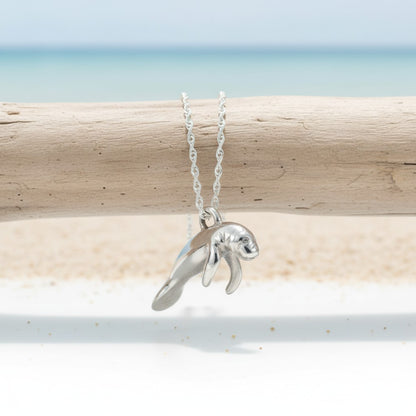 Manatee Necklace - Mini Sterling Collection - Sterling Silver on Cable Chain - Big Blue