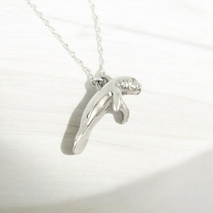 Manatee Necklaces for Women Sterling Silver, Small Manatee Necklace for Girls, Manatee Gifts - Big Blue