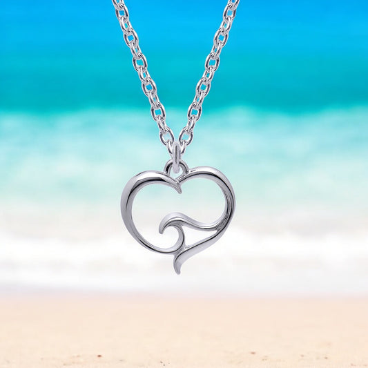 Ocean Wave Necklace Sterling Silver- Heart of the Ocean Pendant, Ocean Lover Gifts, Sea Life Jewelry - Big Blue