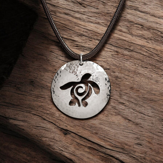 Honu Sea Turtle Necklace,  Sterling Silver Turtle Pendant- Turtle Medallion Sterling Silver, Turtle Gifts for Women, Gifts for Turtle Lovers - Big Blue