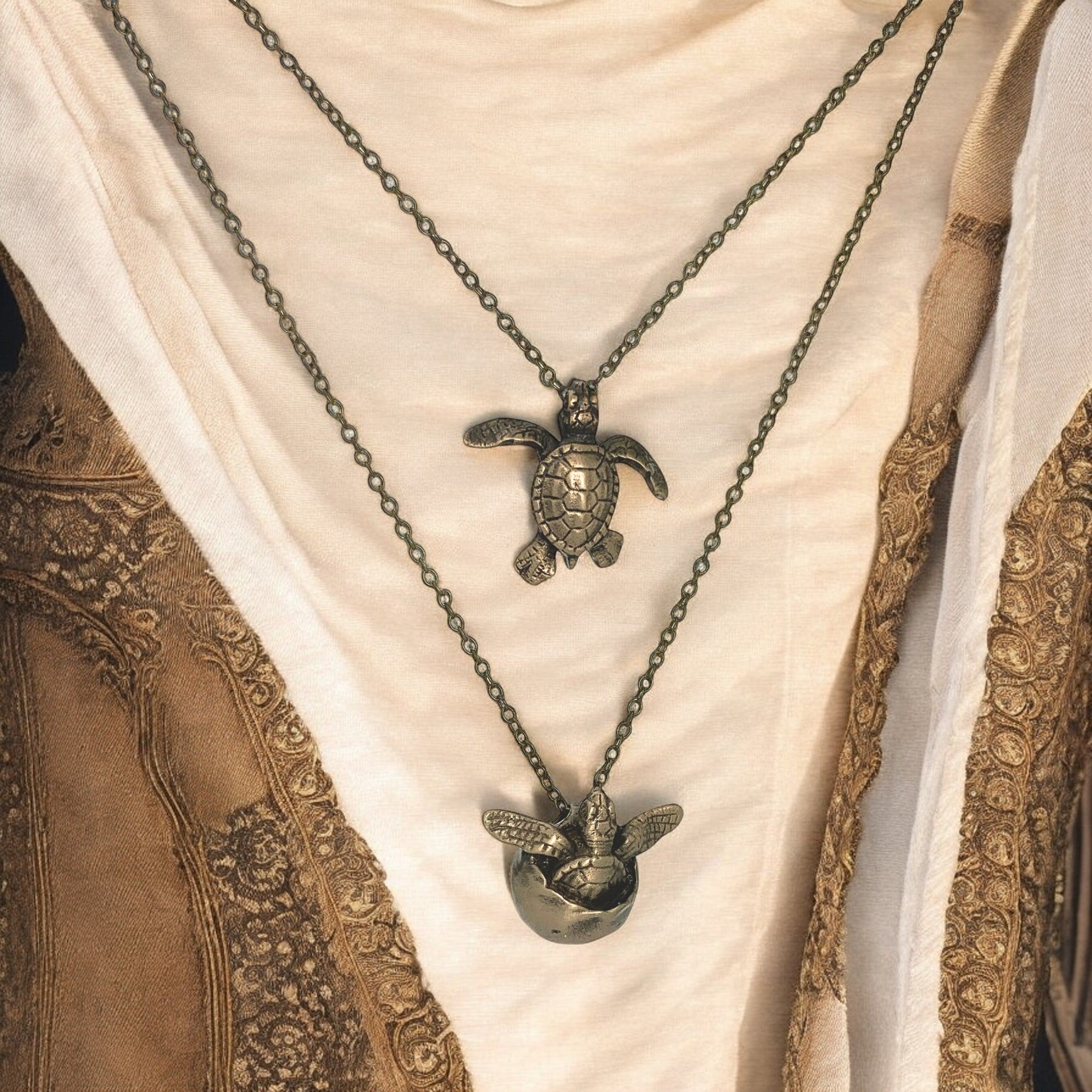 Sea Turtles Pendants on Layered Chains Necklace – Ocean Breeze Collect