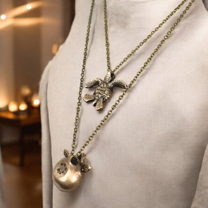 Sea Turtles Pendants on Layered Chains Necklace – Ocean Breeze Collection - Bronze