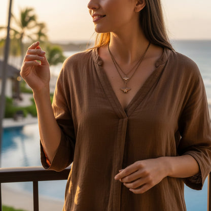 Manta Ray Pendants on Layered Chains Necklace – Ocean Breeze Collection - Bronze