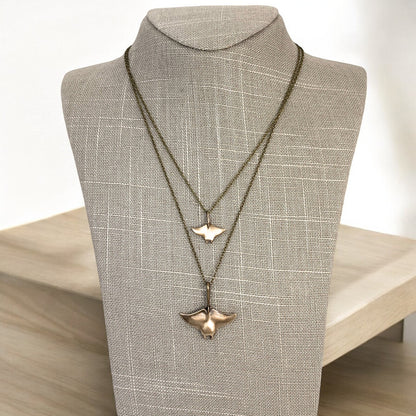 Manta Ray Pendants on Layered Chains Necklace – Ocean Breeze Collection - Bronze