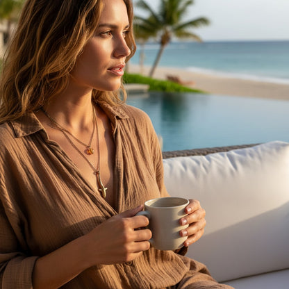 Shark Pendant on Layered Chains Necklace – Ocean Breeze Collection – Bronze - Big Blue