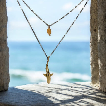 Boho Shark Necklace for Women- Bronze Beachy Boho Necklace, Layered Necklace for Women, Reef Shark Necklace, Bronze SharkPendant, Brown Shark Necklace - Big Blue