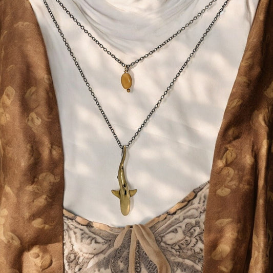 Boho Shark Necklace for Women- Bronze Beachy Boho Necklace, Layered Necklace for Women, Reef Shark Necklace, Bronze SharkPendant, Brown Shark Necklace - Big Blue