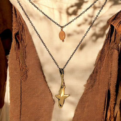 Boho Shark Necklace for Women- Bronze Beachy Boho Necklace, Layered Necklace for Women, Reef Shark Necklace, Bronze SharkPendant, Brown Shark Necklace - Big Blue
