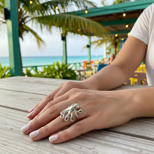 Octopus Adjustable Ring – Sea Life Collection - Sterling Silver - Big Blue