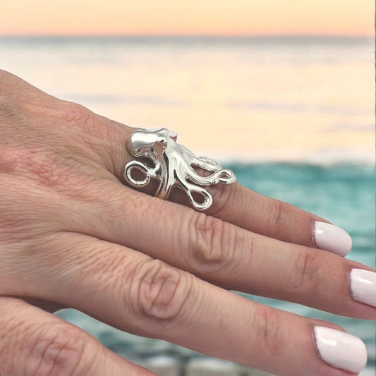 Octopus Ring Sterling Silver Adjustable Octopus Ring Sea Life Ring Scuba Diving Jewelry Gifts For Octopus Lovers
