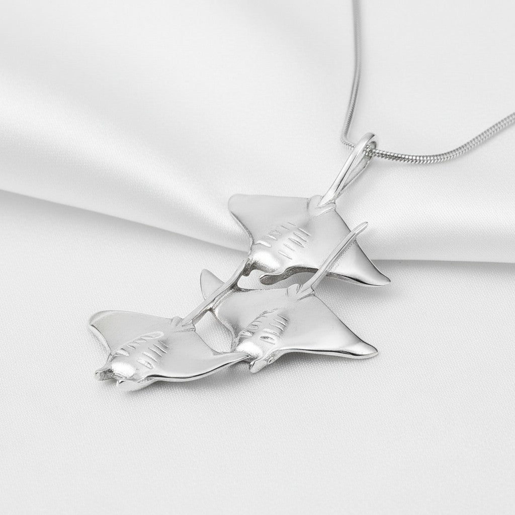 Manta Ray Necklace  – Ocean in Motion Collection – Sterling Silver - Big Blue