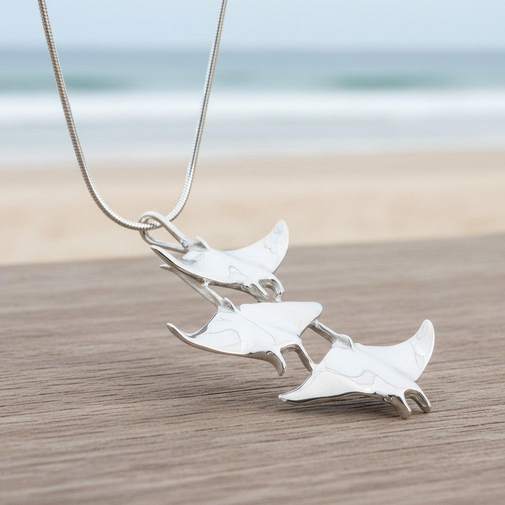 Manta Ray Necklace  – Ocean in Motion Collection – Sterling Silver - Big Blue