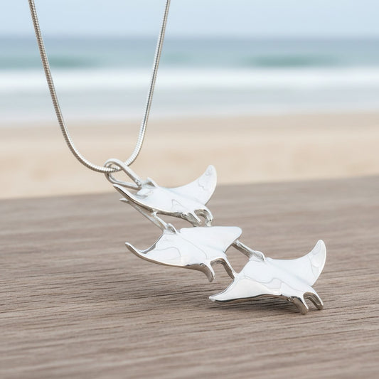 Manta Ray Necklace  – Ocean in Motion Collection – Sterling Silver - Big Blue