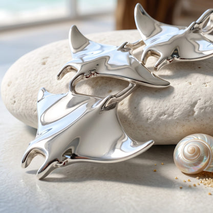 Manta Ray Necklace  – Ocean in Motion Collection – Sterling Silver - Big Blue