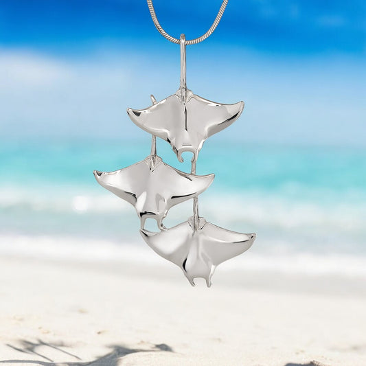 Stingray Necklace Sterling Silver- Manta Ray Necklace, Stingray Jewelry, Manta Ray Pendant, Scuba Diving Jewelry, Ocean Inspired Fine Jewelry - Big Blue