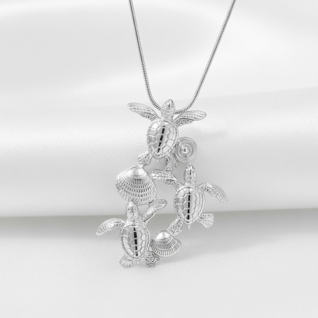 Baby Sea Turtle Hatchling Necklace - Ocean In Motion Collection - Sterling Silver - Big Blue
