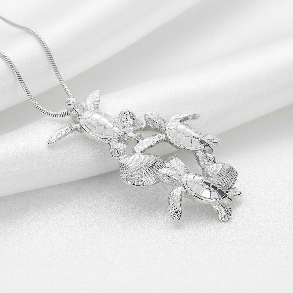 Baby Sea Turtle Hatchling Necklace - Ocean In Motion Collection - Sterling Silver - Big Blue