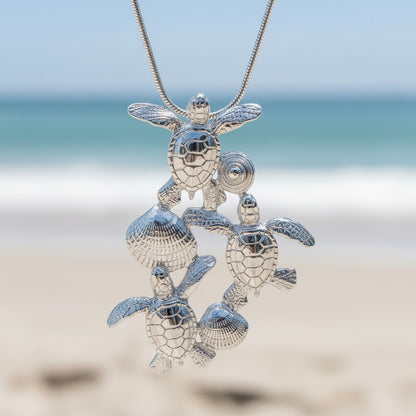 Baby Sea Turtle Hatchling Necklace - Ocean In Motion Collection - Sterling Silver - Big Blue