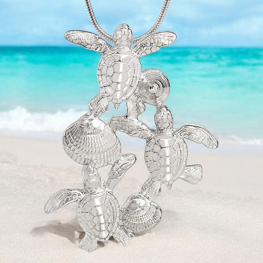 Baby Sea Turtle Necklace Sterling Silver- Hatchling Sea Turtle Necklace for Women| Sea Turtle Pendant | Hatchling Charm | Unique Gift for Turtle Lover - Big Blue