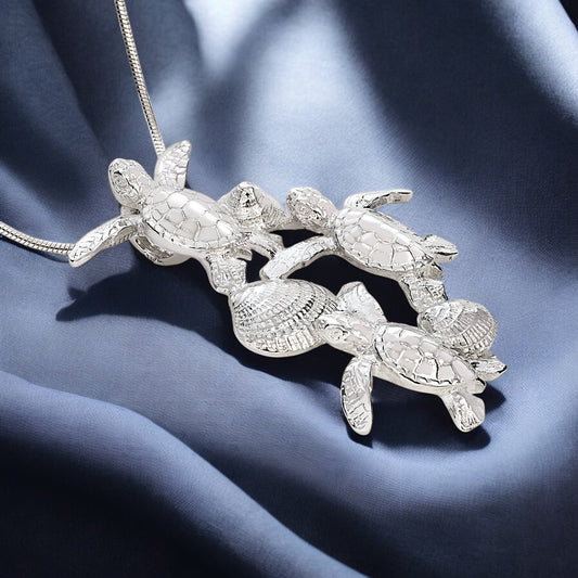 Baby Sea Turtle Necklace Sterling Silver- Hatchling Sea Turtle Necklace for Women| Sea Turtle Pendant | Hatchling Charm | Unique Gift for Turtle Lover - Big Blue