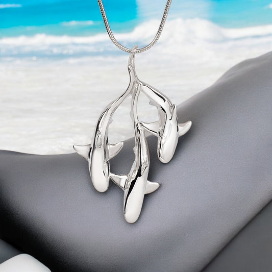 Shark Necklace Sterling Silver- Grey Reef Shark Necklace, Sterling Silver Reef Shark Necklace, Shark Pendant - Big Blue