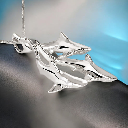 Shark Necklace Sterling Silver- Grey Reef Shark Necklace, Sterling Silver Reef Shark Necklace, Shark Pendant - Big Blue