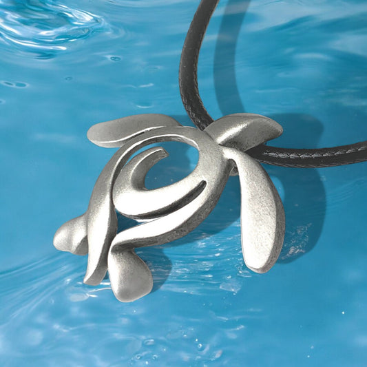 Sea Turtle Necklace Pewter Pendant- Sea Turtle Gift for Women, Honu Turtle Necklace, Ocean Theme Gifts for Turtle Lovers, Sea Life Jewelry - Big Blue