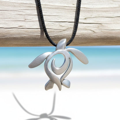 Sea Turtle Necklace – Ocean Traveler Collection - Recycled Pewter on Cotton Cord - Big Blue