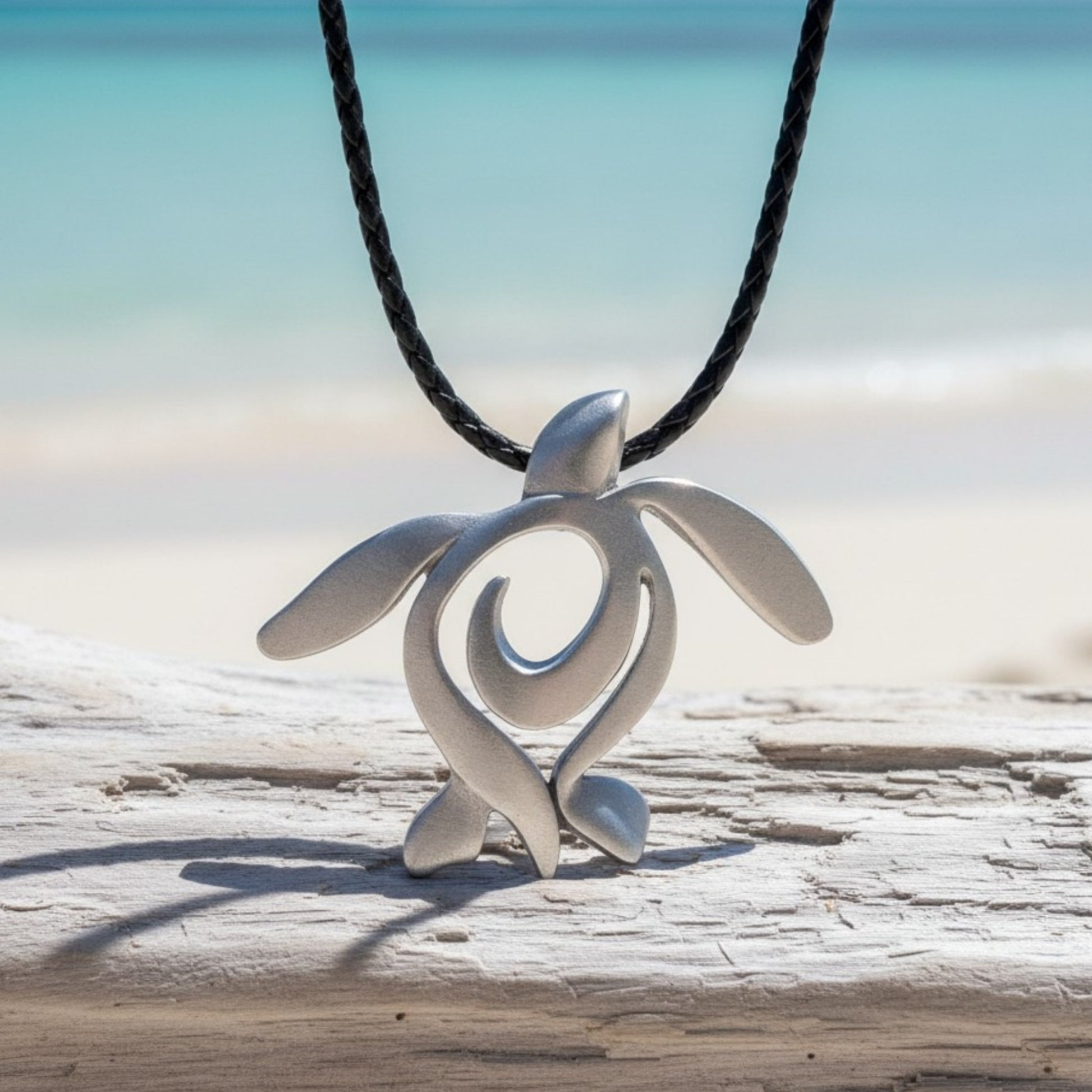 Sea Turtle Necklace – Ocean Traveler Collection - Recycled Pewter on Cotton Cord - Big Blue