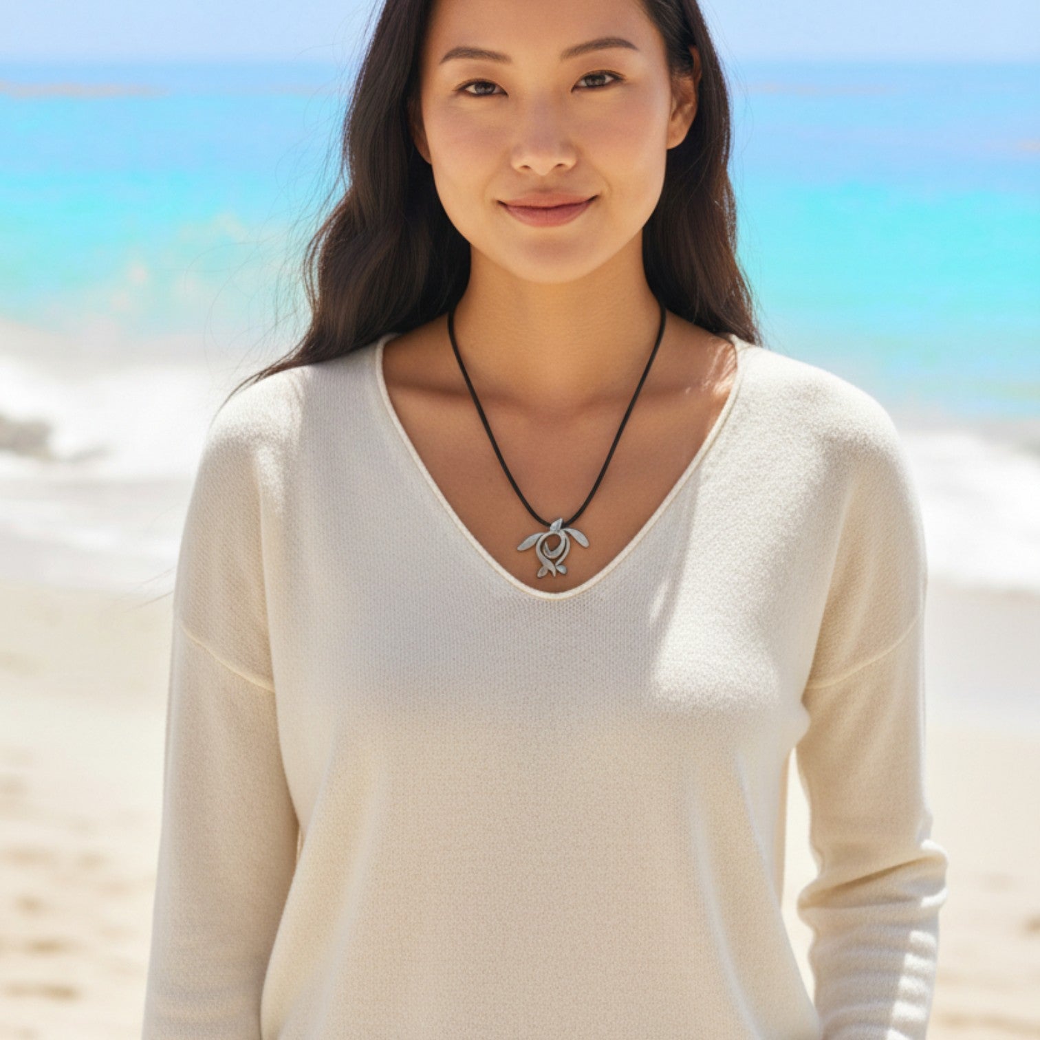 Sea Turtle Necklace – Ocean Traveler Collection - Recycled Pewter on Cotton Cord - Big Blue