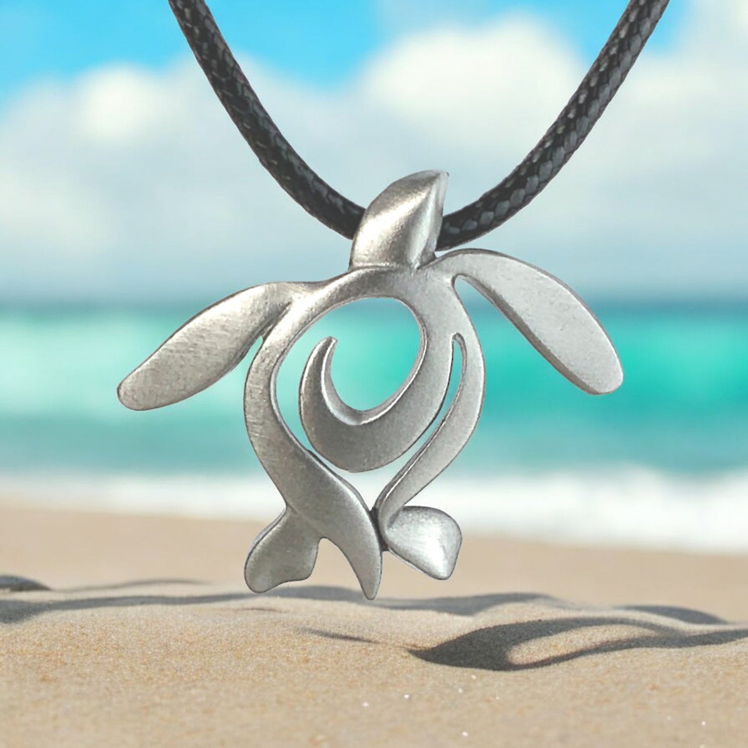 Sea Turtle Necklace Pewter Pendant- Sea Turtle Gift for Women, Honu Turtle Necklace, Ocean Theme Gifts for Turtle Lovers, Sea Life Jewelry - Big Blue
