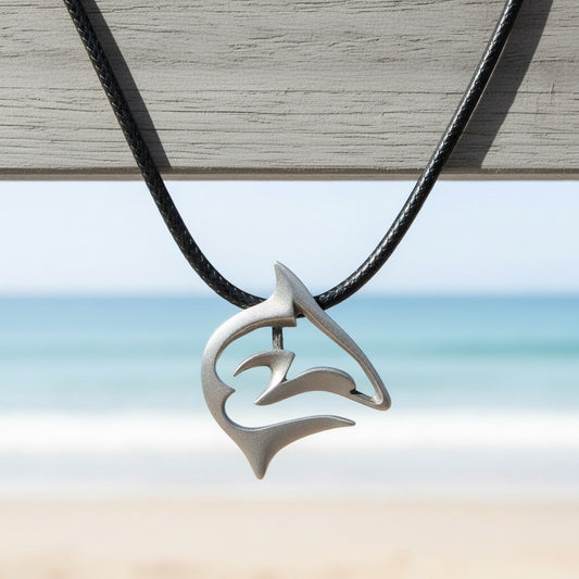 Shark Necklace - "Frenzy" - Pewter on Cord - Big Blue
