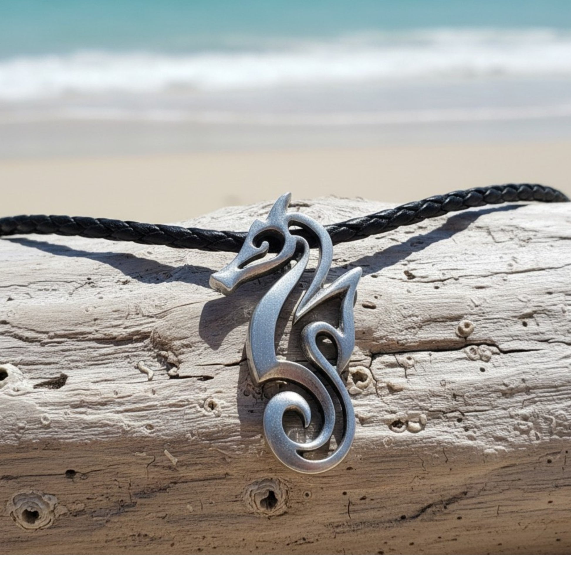 Seahorse Necklace - "Polo" - Pewter on Eco Cord - Big Blue