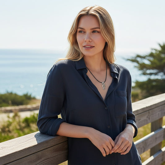 Seahorse Necklace - "Polo" - Pewter on Eco Cord - Big Blue