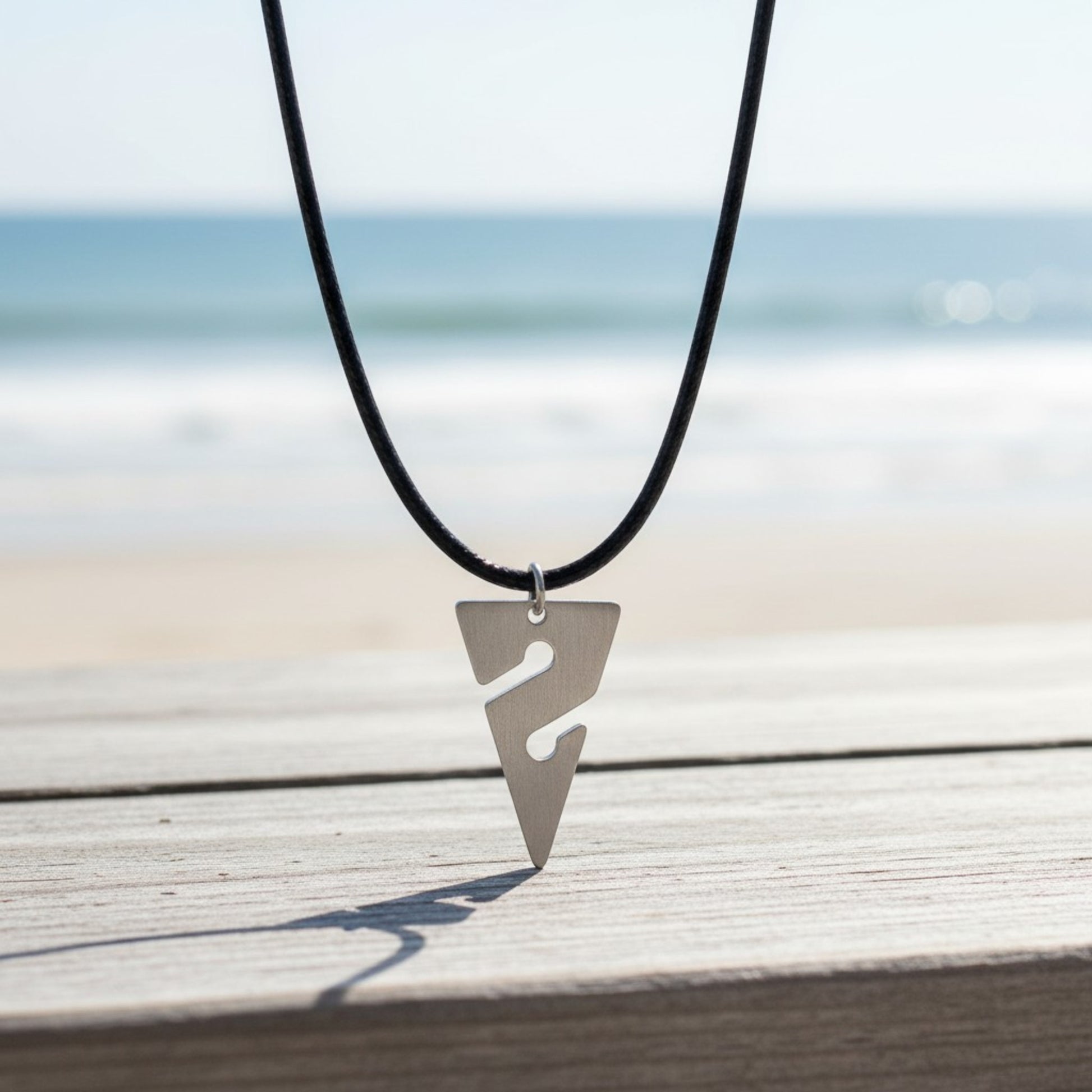 Line Arrow Pendant on Cord Necklace– Cave Diving Collection - Pewter on Eco Cord - Big Blue