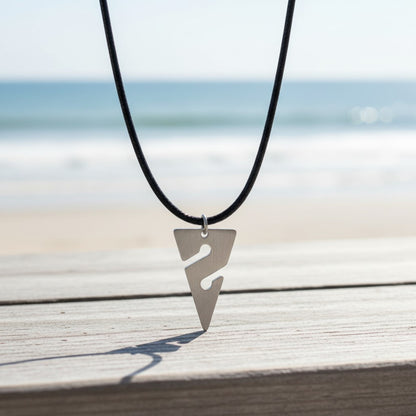 Line Arrow Pendant on Cord Necklace– Cave Diving Collection - Pewter on Eco Cord - Big Blue