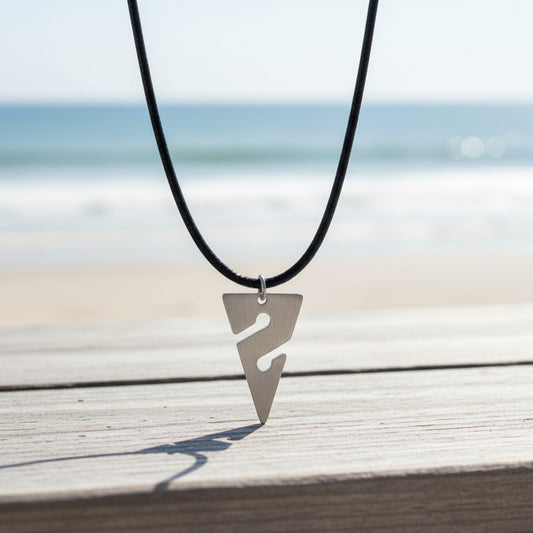 Line Arrow Pendant on Cord Necklace– Cave Diving Collection - Pewter on Eco Cord - Big Blue