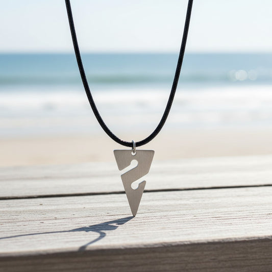 Line Arrow Pendant on Cord Necklace– Cave Diving Collection - Pewter on Eco Cord - Big Blue