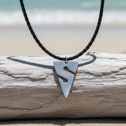 Line Arrow Pendant on Cord Necklace– Cave Diving Collection - Pewter on Eco Cord - Big Blue
