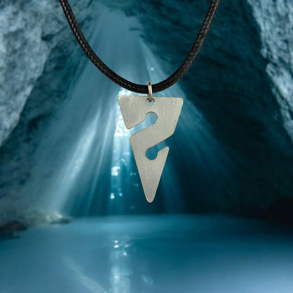 Line Arrow Pendant on Cord Necklace– Cave Diving Collection - Pewter on Eco Cord - Big Blue