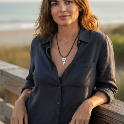 Line Arrow Pendant on Cord Necklace– Cave Diving Collection - Pewter on Eco Cord - Big Blue