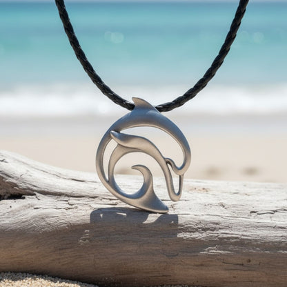 Dolphin Cord Necklace – "Flipper" – Pewter - Big Blue