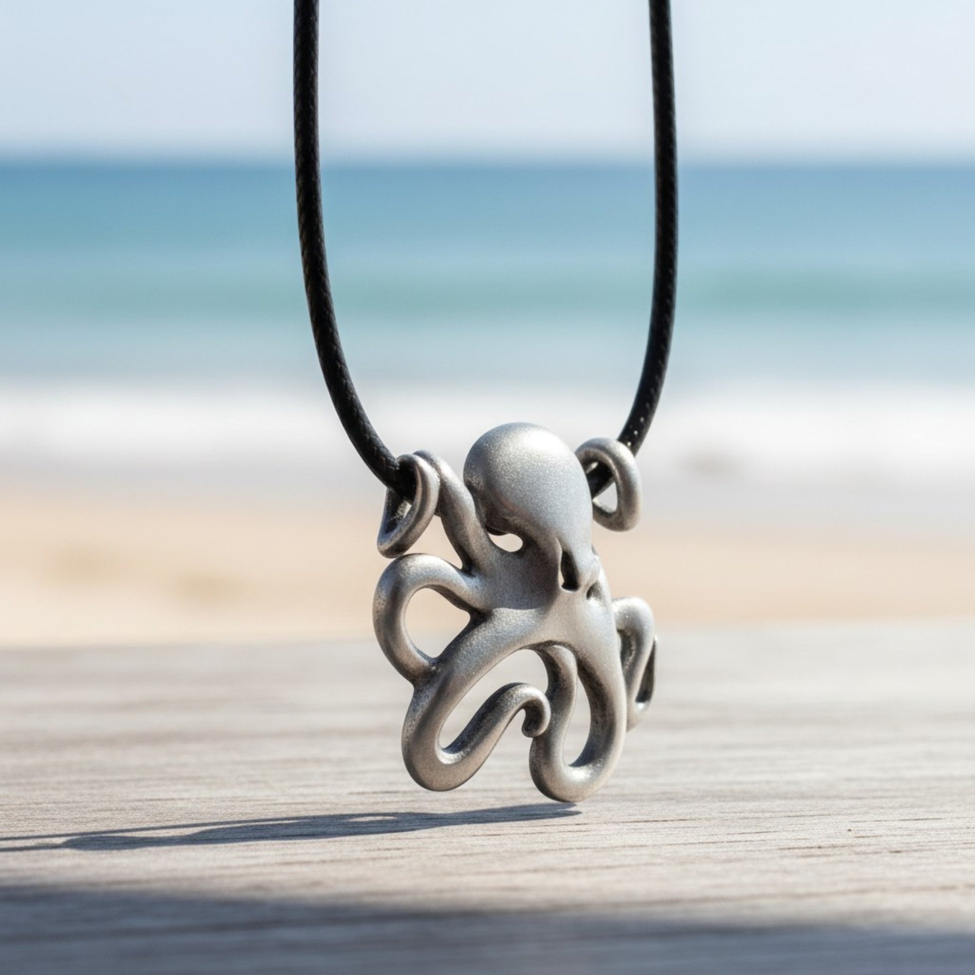 Octopus Pendant Necklace – "Leggs" - Pewter on Cotton Cord - Big Blue