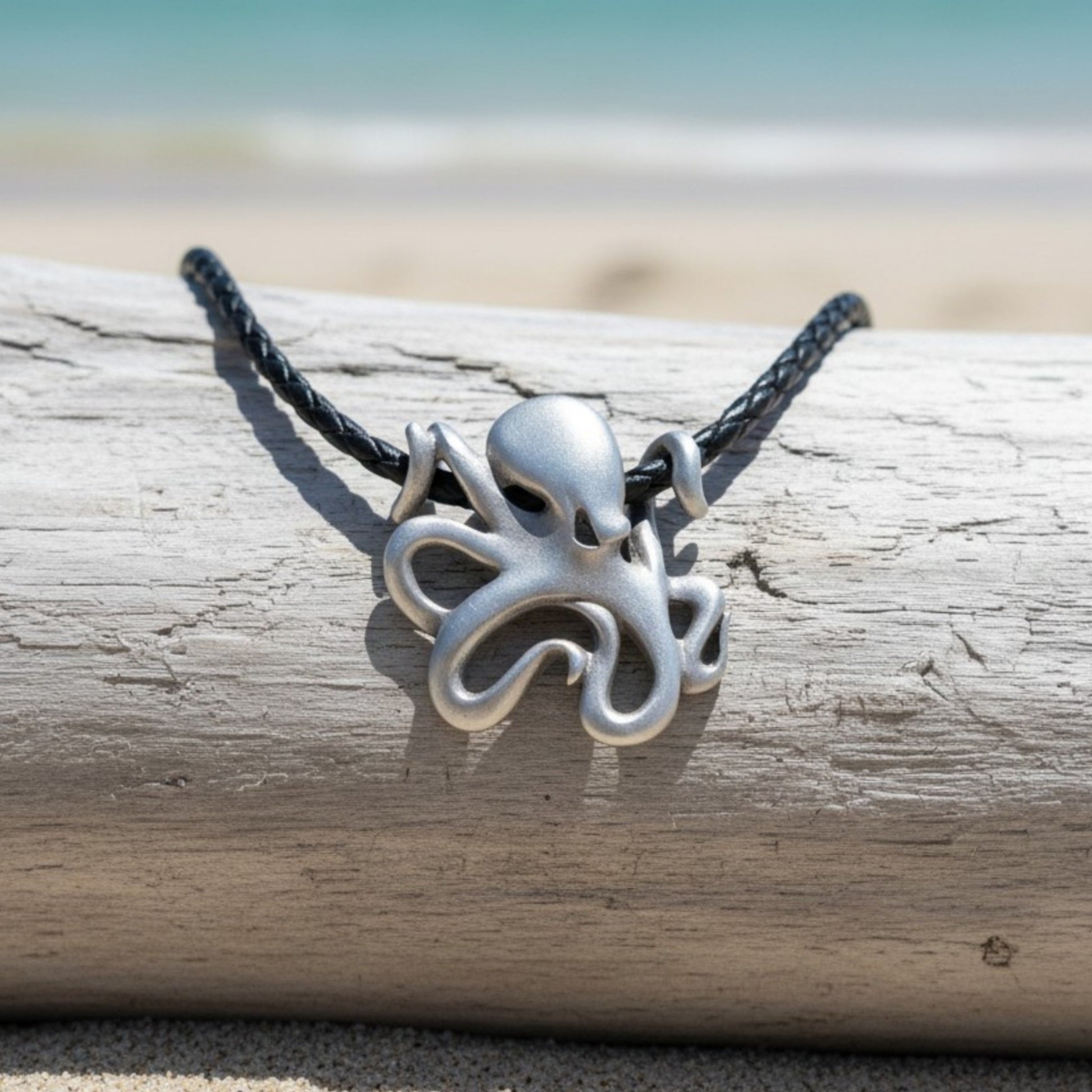 Octopus Pendant Necklace – "Leggs" - Pewter on Cotton Cord - Big Blue
