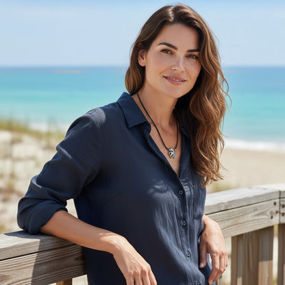 Octopus Pendant Necklace – "Leggs" - Pewter on Cotton Cord - Big Blue