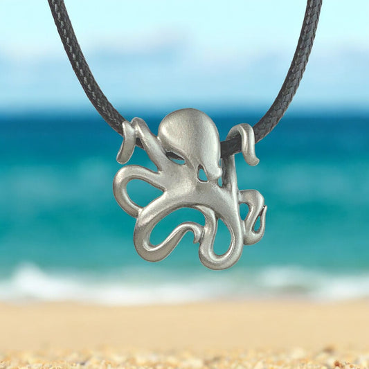 Octopus Pendant Necklace – "Leggs" - Pewter on Cotton Cord