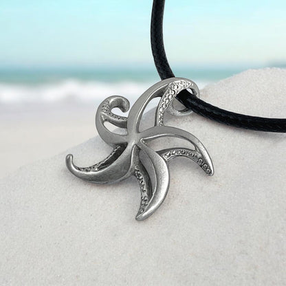 Starfish Necklace - "Starry" - Pewter on Cord - Big Blue