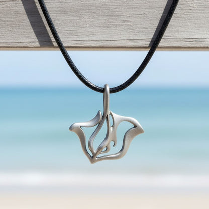 Stingray Necklace - "Ray" - Pewter on Cord - Big Blue