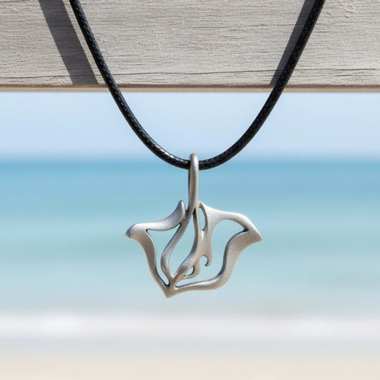 Stingray Necklace - "Ray" - Pewter on Cord - Big Blue
